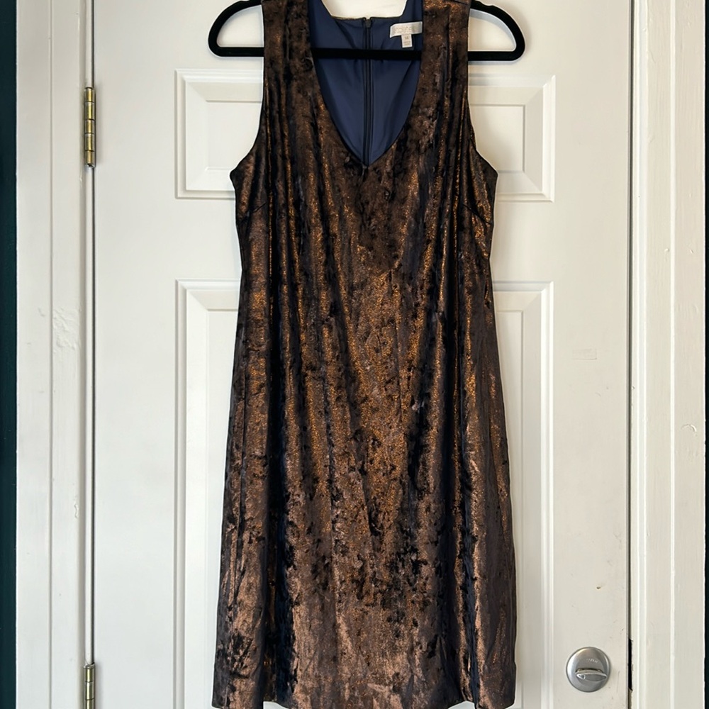 Etcetera brand metallic browns & blues very interesting material classic dress.